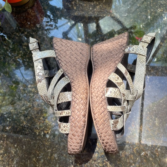 Snakeskin Print Leather Wedges